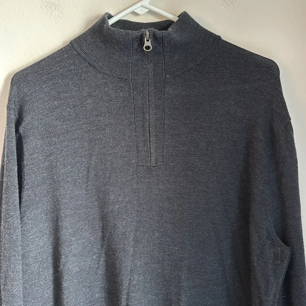 J. Crew Men's 100% merino wool dark gray charcoal Half-Zip pullover Sweater XL